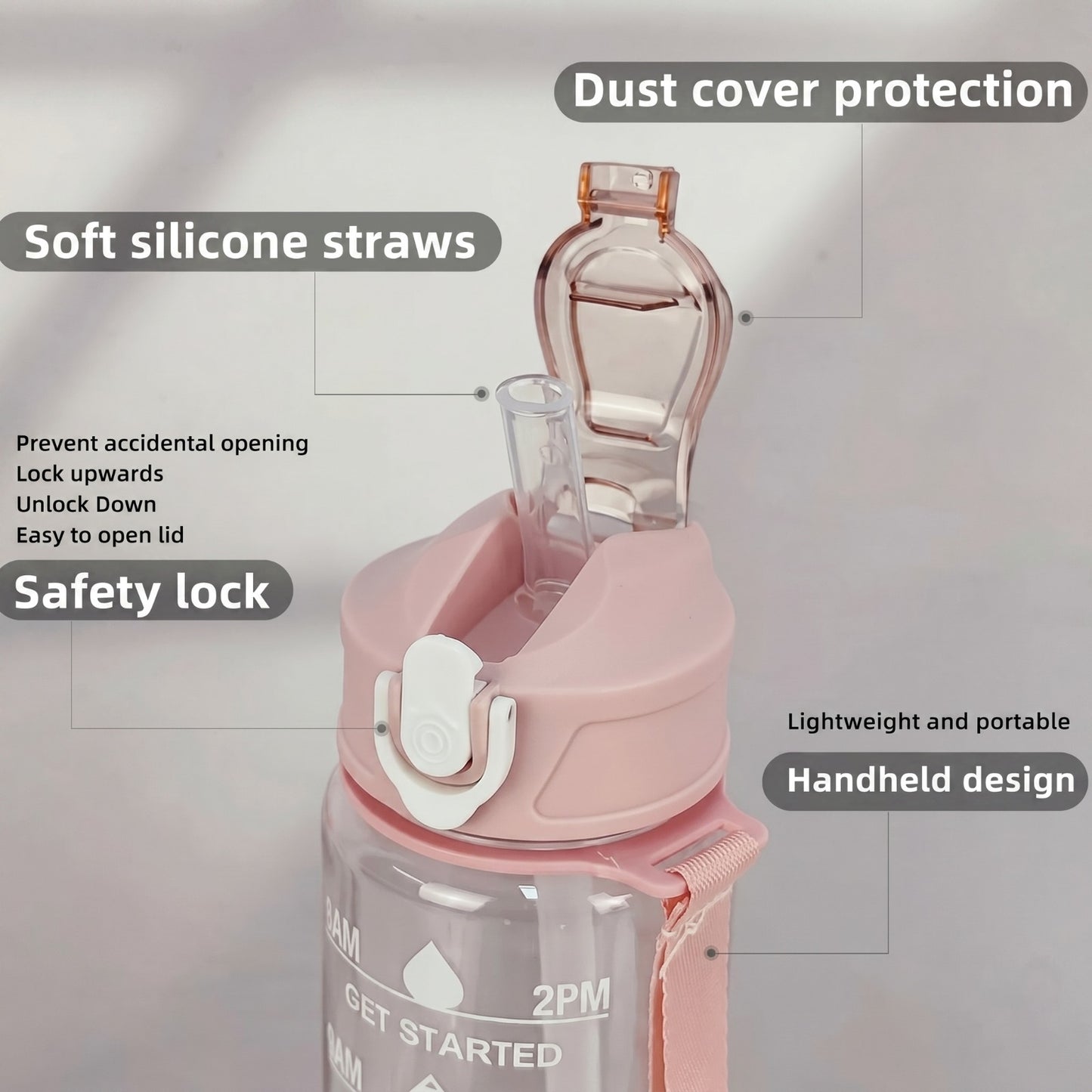 Transparent Motivational Water Bottle 1 Litre with Straw – Leakproof Sipper Bottle (BPA-Free, Made in India)
