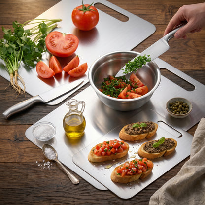 Stainless Steel Chopping Board 24×34 cm – 304 Grade Kitchen Cutting Board (Large, Double-Sided)