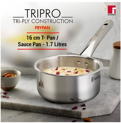 BERGNER Tripro Triply Stainless Steel Kadai & Teapan Cookware Set with Lid Induction Bottom (3 Piece, Silver)