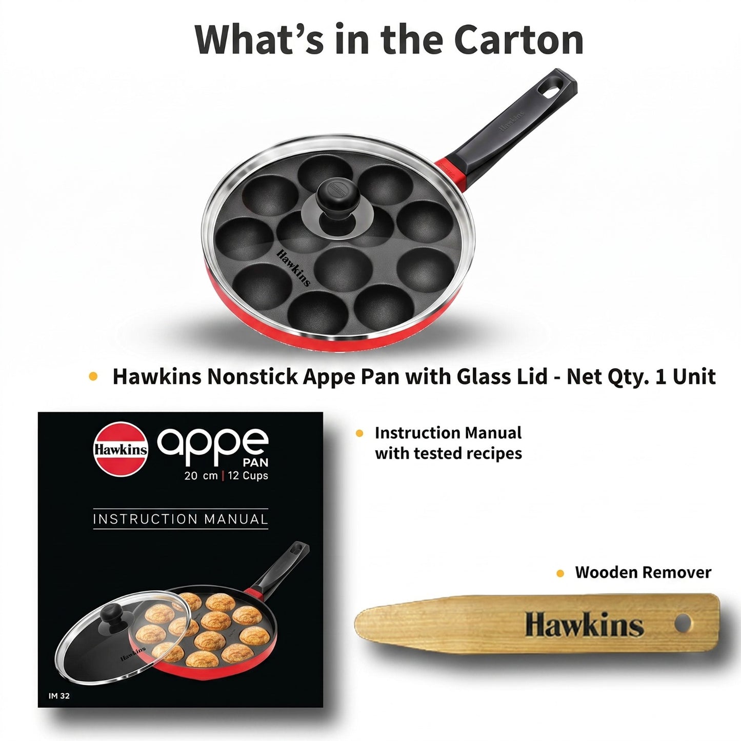 Hawkins 12 Cups Appe Pan with Glass Lid | Non-Stick Appachatty Paniyaram Pan 20cm | Aluminium Kuzhi Paniyaram Maker (NAPE20G)