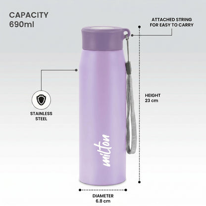 Milton Handy 650 Stainless Steel Water Bottle 660ml – Leakproof Steel Bottle with Strap (Purple)