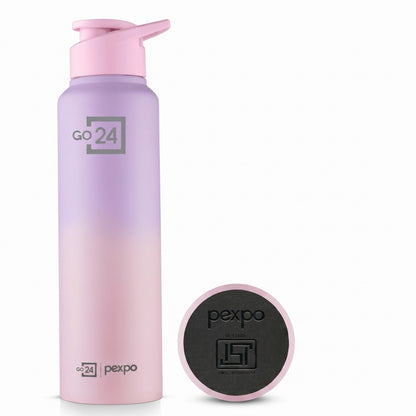 Go24 Stainless Steel Water Bottle 950ml – Leakproof Sipper Cap | Gym, School & Office Bottle (Pink Ombre)