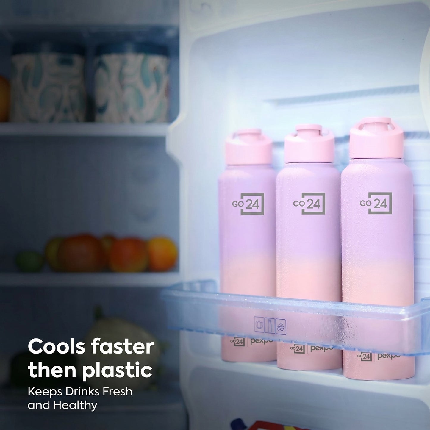 Go24 Stainless Steel Water Bottle 950ml – Leakproof Sipper Cap | Gym, School & Office Bottle (Pink Ombre)