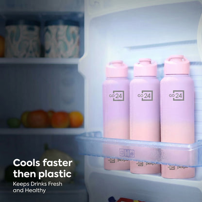 Go24 Stainless Steel Water Bottle 950ml – Leakproof Sipper Cap | Gym, School & Office Bottle (Pink Ombre)