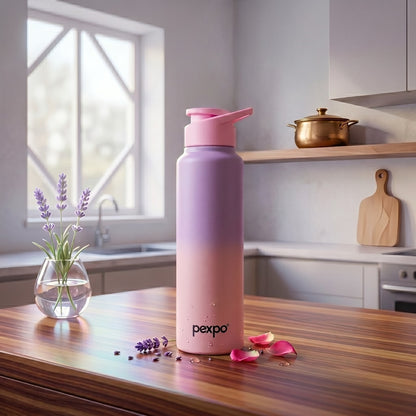 Go24 Stainless Steel Water Bottle 950ml – Leakproof Sipper Cap | Gym, School & Office Bottle (Pink Ombre)