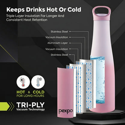 pexpo Morocco 24 Hrs Hot & Cold Stainless Steel Water Bottle Vacuum Insulated 600 ml Steel Flask (Pack of 1, Pink