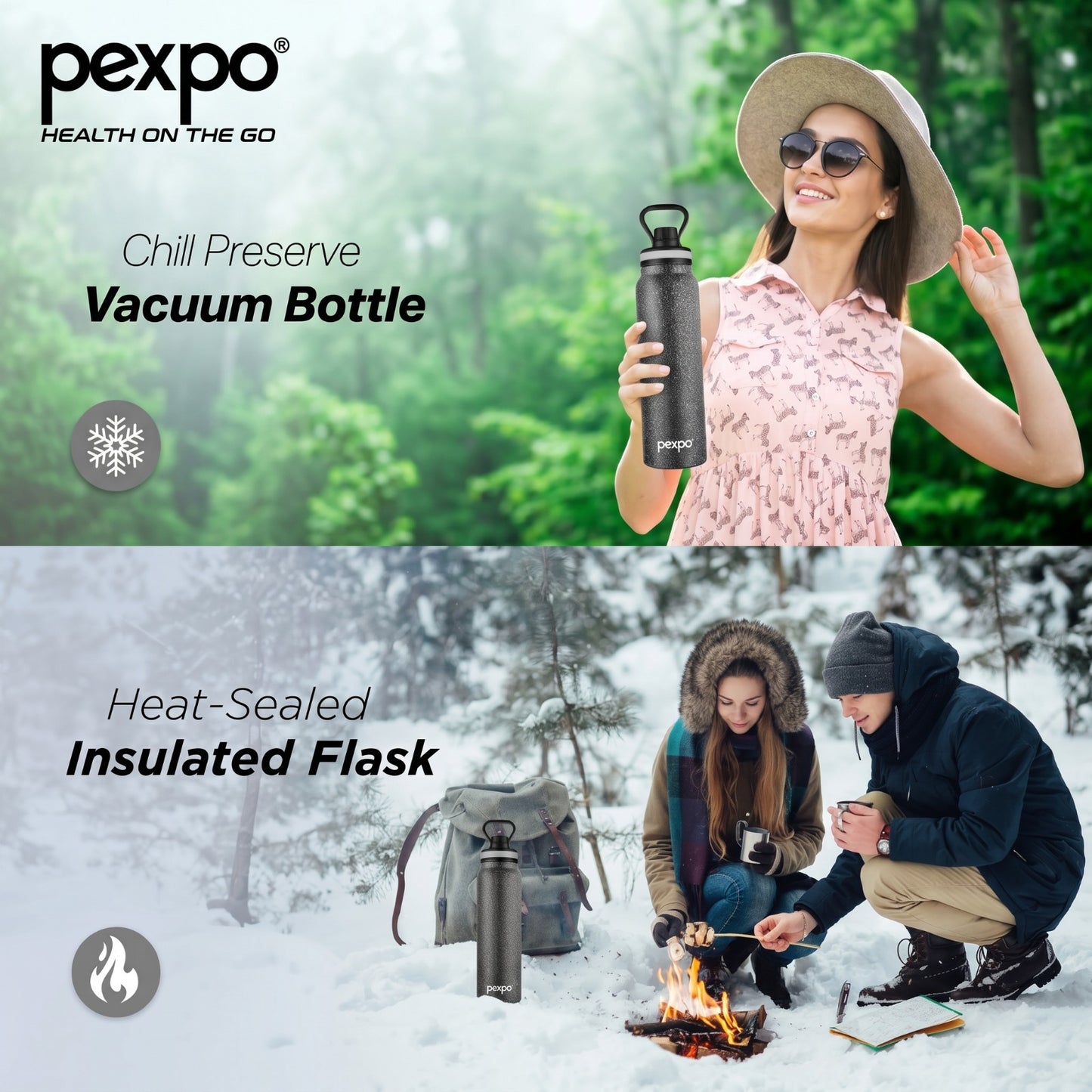 Pexpo Austin Stainless Steel Vacuum Insulated Water Bottle 740ml – SS304 Leakproof Flask with Sipper Cap