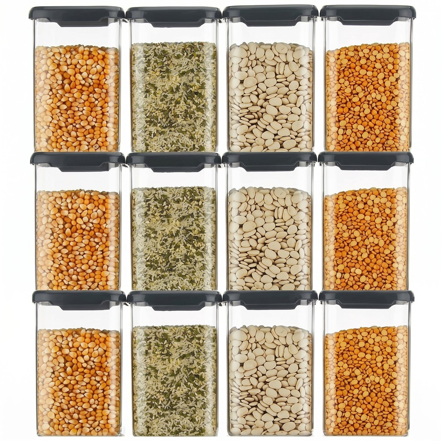 DailiBasket Plastic Grocery Container 1200 ml (Pack of 12, Black)