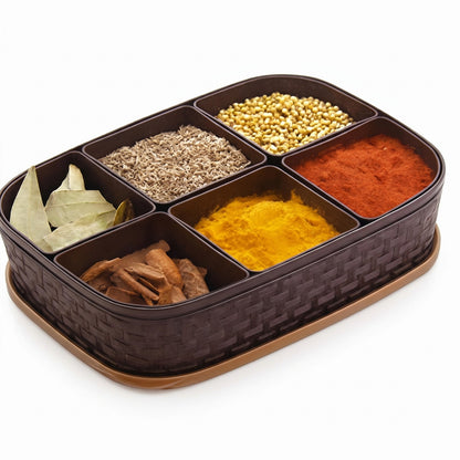 DailiBasket Rectangular Masala Box 1000 ml Plastic Spice Storage Container (Brown)