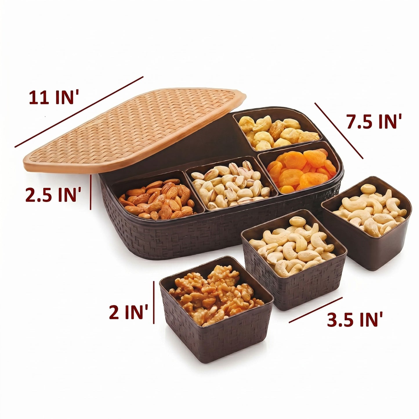 DailiBasket Rectangular Masala Box 1000 ml Plastic Spice Storage Container (Brown)