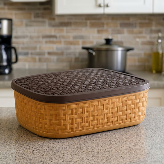 DailiBasket Rectangular Masala Box 1000 ml Plastic Spice Storage Container (Brown)
