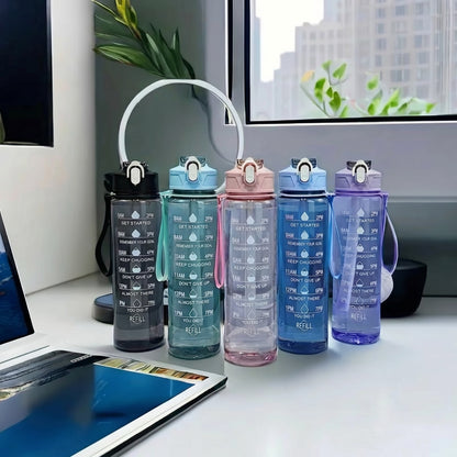 Transparent Motivational Water Bottle 1 Litre with Straw – Leakproof Sipper Bottle (BPA-Free, Made in India)