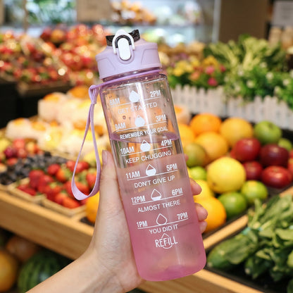 Transparent Motivational Water Bottle 1 Litre with Straw – Leakproof Sipper Bottle (BPA-Free, Made in India)