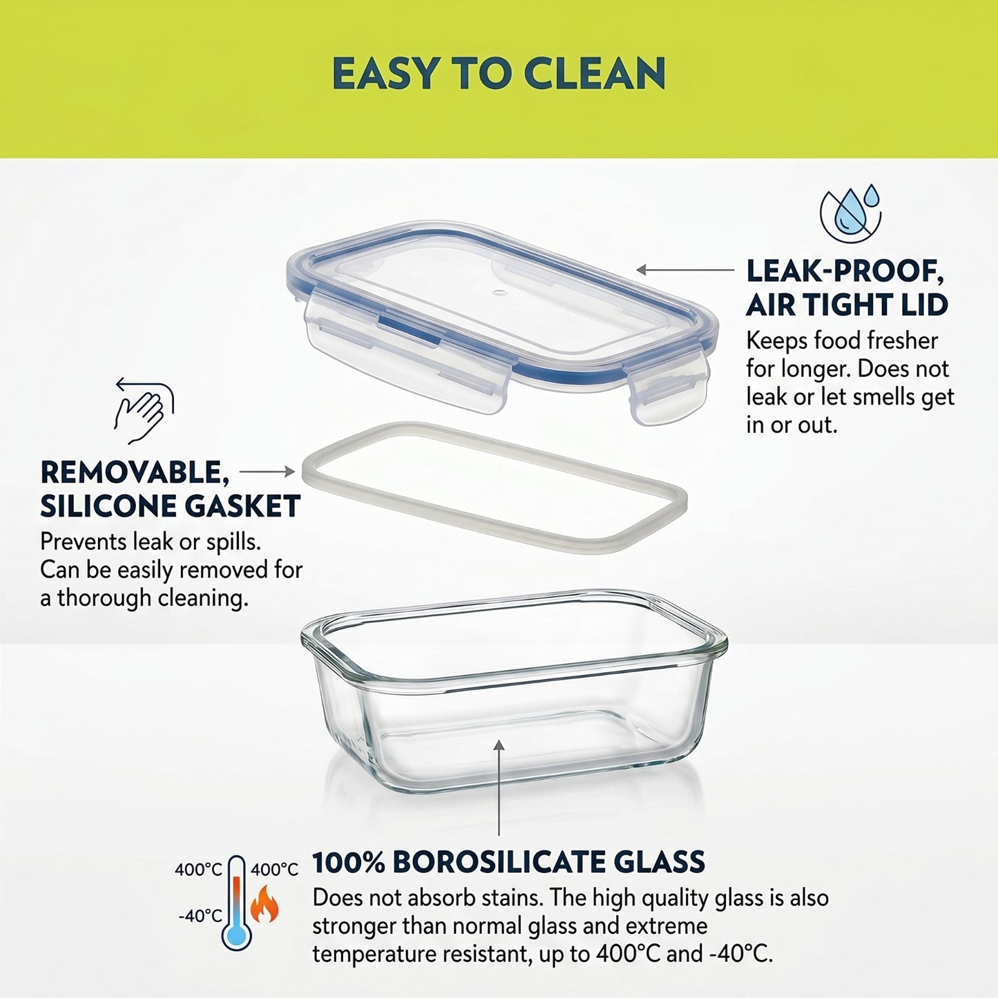 BOROSIL Glass Grocery Container 640 ml Airtight Food Storage Container (Clear)
