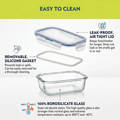 BOROSIL Glass Grocery Container 640 ml Airtight Food Storage Container (Clear)