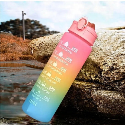 Motivational Water Bottle 900ml with Time Marker & Straw – Leakproof Sipper Bottle (Multicolor)