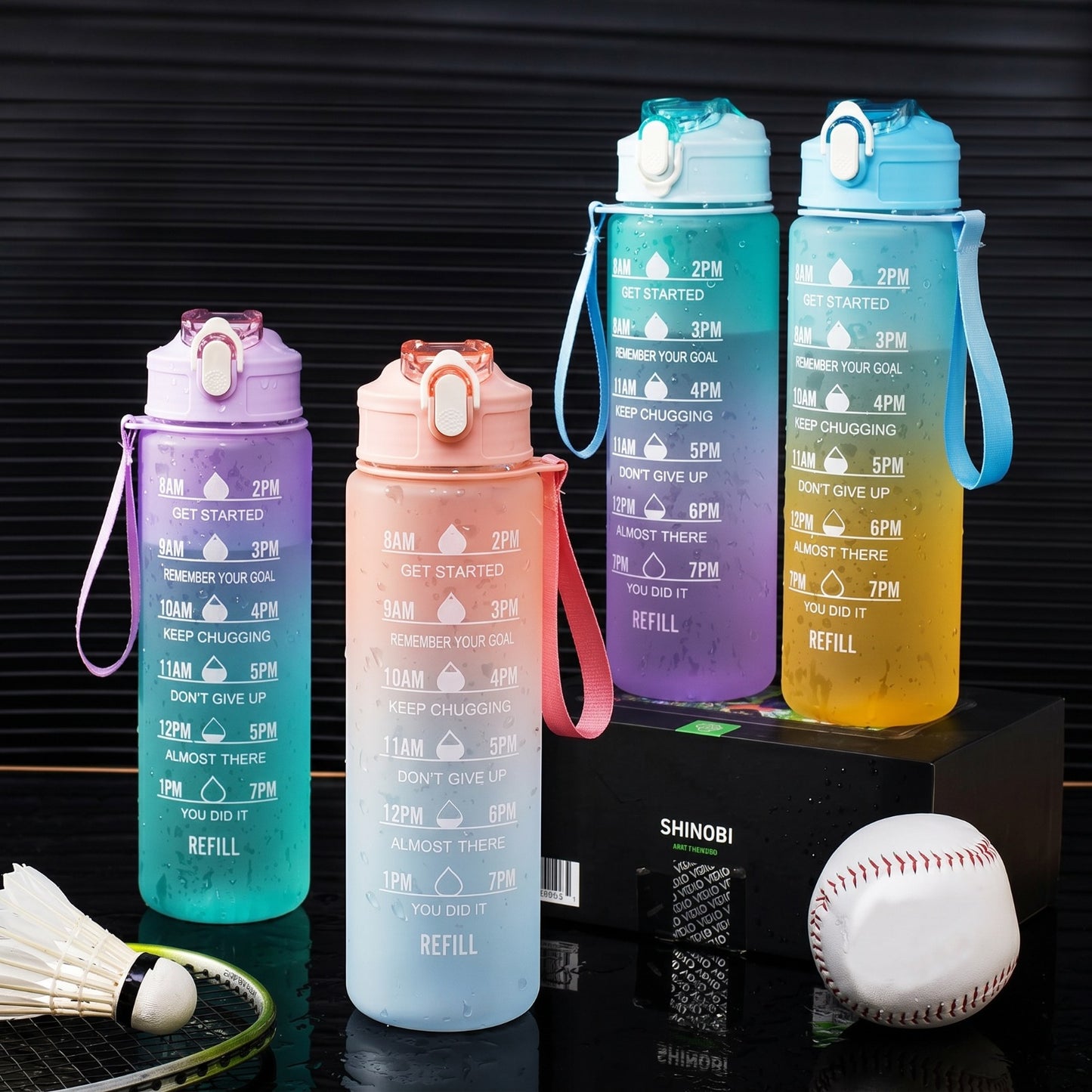 Motivational Water Bottle 900ml with Time Marker & Straw – Leakproof Sipper Bottle (Multicolor)