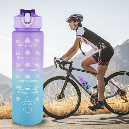 Motivational Water Bottle 900ml with Time Marker & Straw – Leakproof Sipper Bottle (Multicolor)