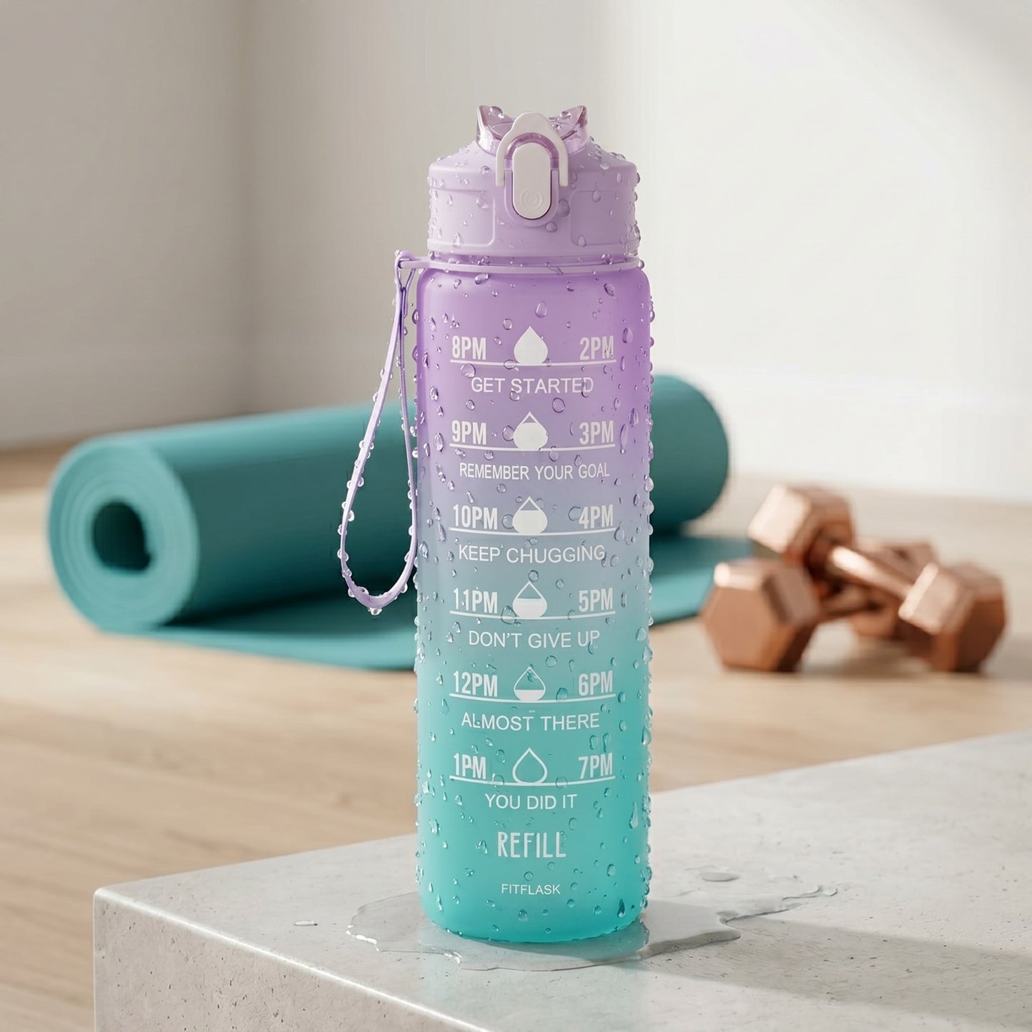 Motivational Water Bottle 900ml with Time Marker & Straw – Leakproof Sipper Bottle (Multicolor)