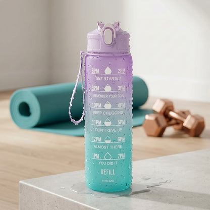 Motivational Water Bottle 900ml with Time Marker & Straw – Leakproof Sipper Bottle (Multicolor)