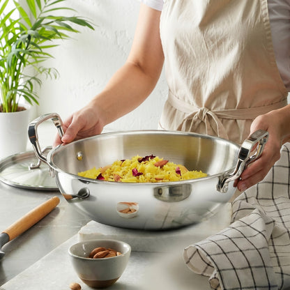 Bergner Tripro Stainless Steel Kadhai 24 cm | 2.5L Induction Friendly Kadai with Lid