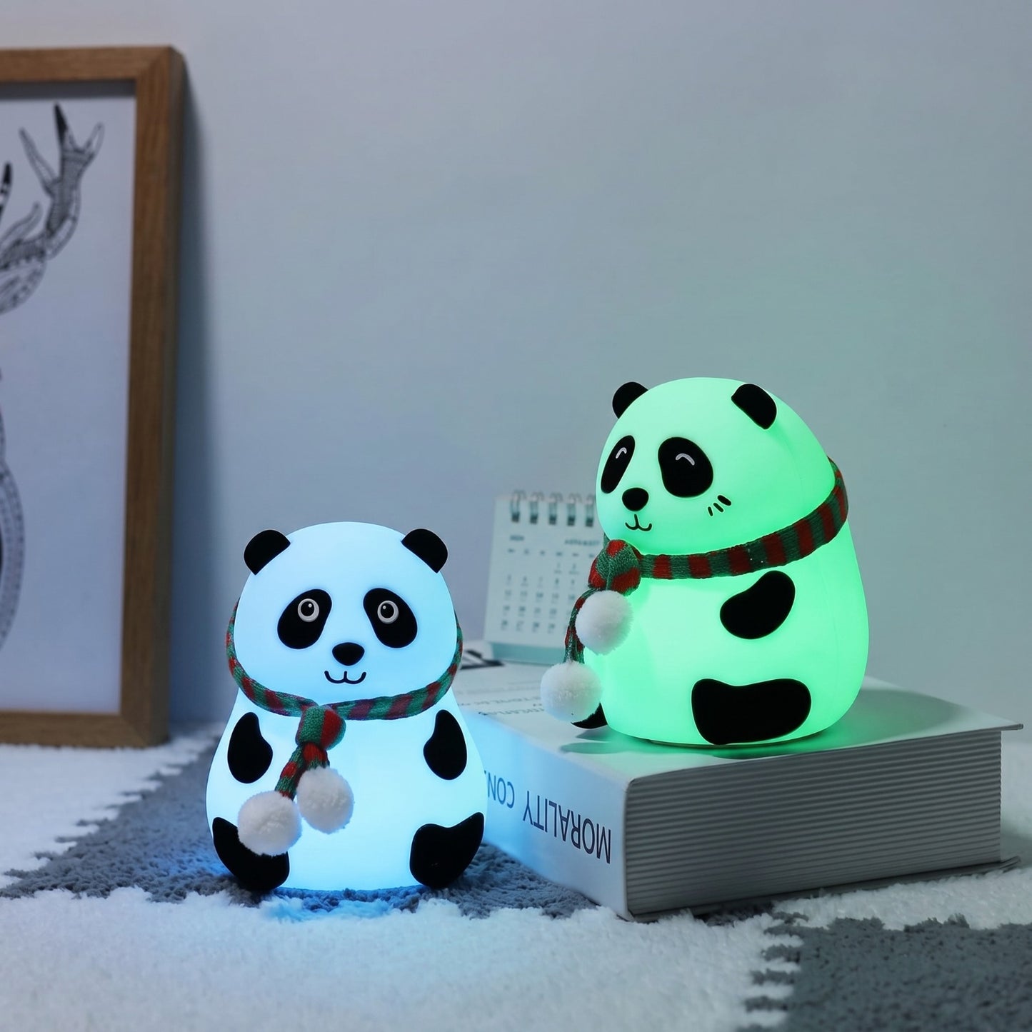 Cute Panda Night Light for Kids – Silicone Touch Lamp with 6 Color Changing LED, USB Rechargeable (14 cm, Multicolor)
