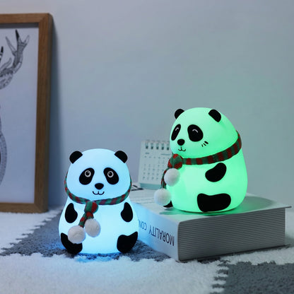 Cute Panda Night Light for Kids – Silicone Touch Lamp with 6 Color Changing LED, USB Rechargeable (14 cm, Multicolor)