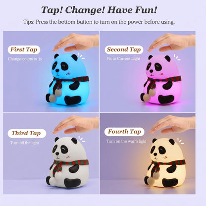 Cute Panda Night Light for Kids – Silicone Touch Lamp with 6 Color Changing LED, USB Rechargeable (14 cm, Multicolor)