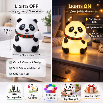 Cute Panda Night Light for Kids – Silicone Touch Lamp with 6 Color Changing LED, USB Rechargeable (14 cm, Multicolor)