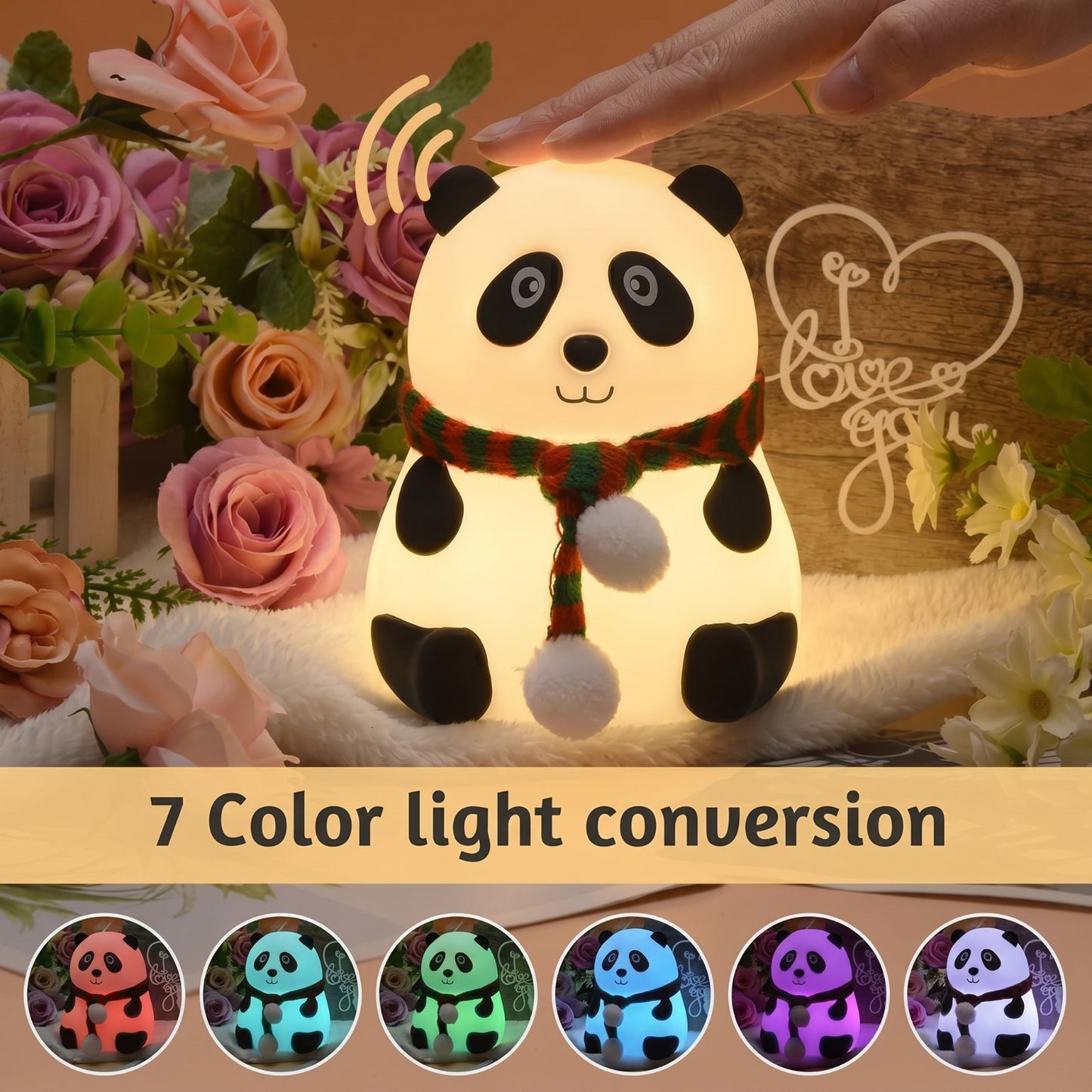 Cute Panda Night Light for Kids – Silicone Touch Lamp with 6 Color Changing LED, USB Rechargeable (14 cm, Multicolor)