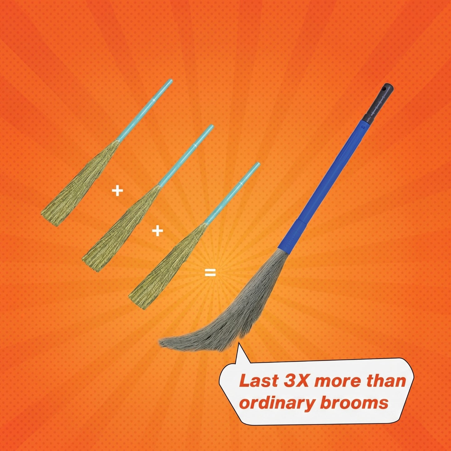 A ONE Brooms Traders No-Dust Floor Broom with Long Handle – Lightweight Grass Jhadu (Blue, Pack of 1)