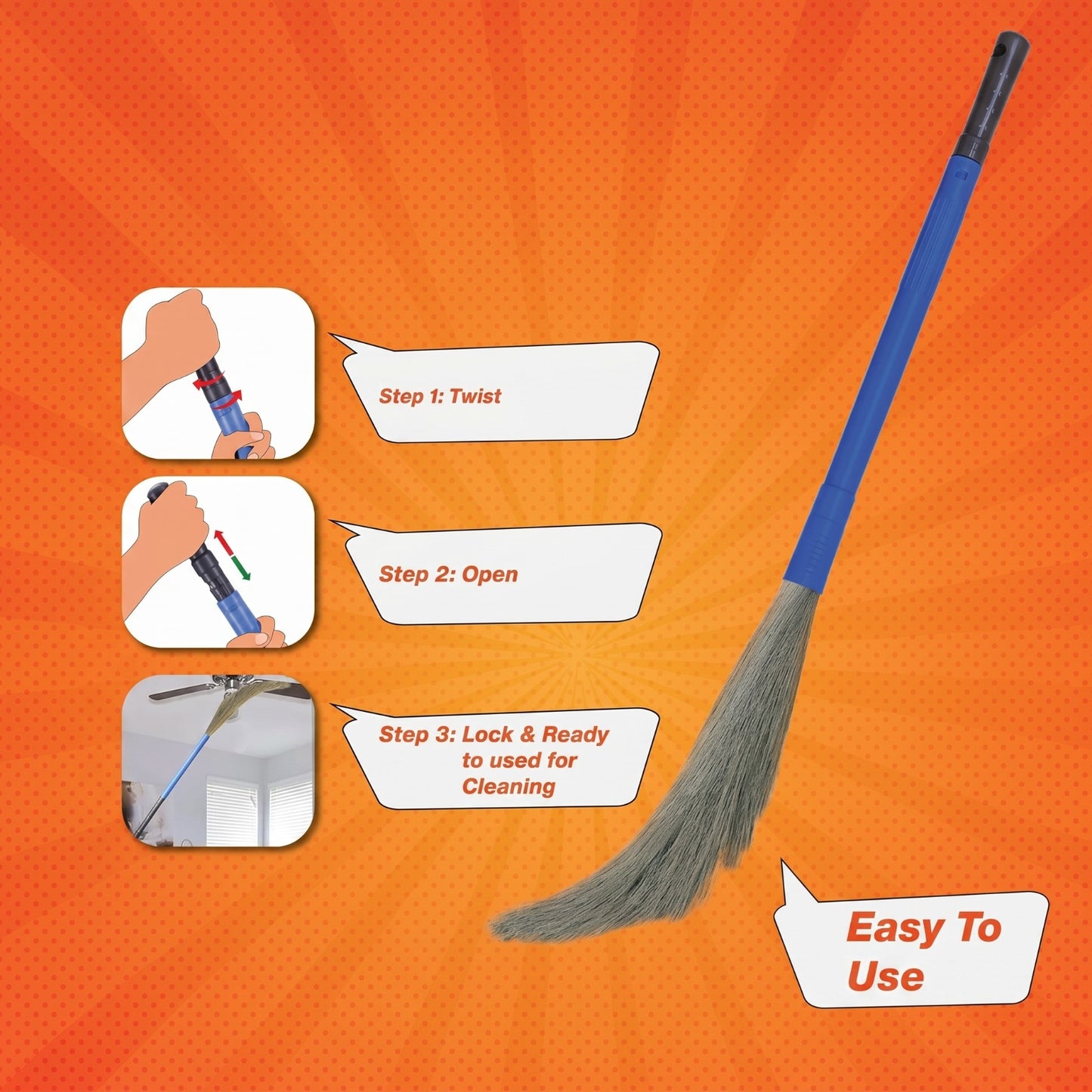 A ONE Brooms Traders No-Dust Floor Broom with Long Handle – Lightweight Grass Jhadu (Blue, Pack of 1)