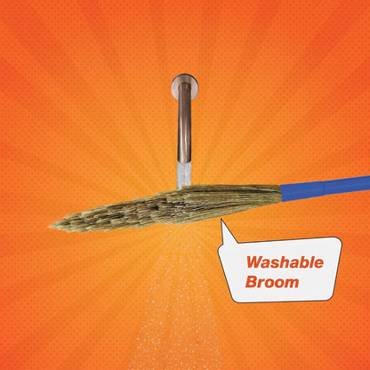 A ONE Brooms Traders No-Dust Floor Broom with Long Handle – Lightweight Grass Jhadu (Blue, Pack of 1)