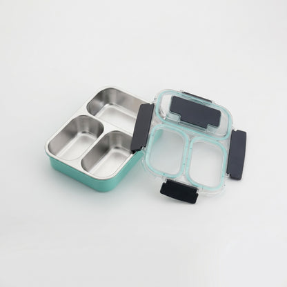 Stainless Steel Lunch Box with Spoon & Fork – 3 Compartment Insulated Tiffin Box (600 ml, Leakproof)