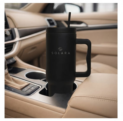 Solara Echo Insulated Stainless Steel Tumbler with Lid & Straw 1200 ml Hot & Cold Travel Mug (Black Knight)