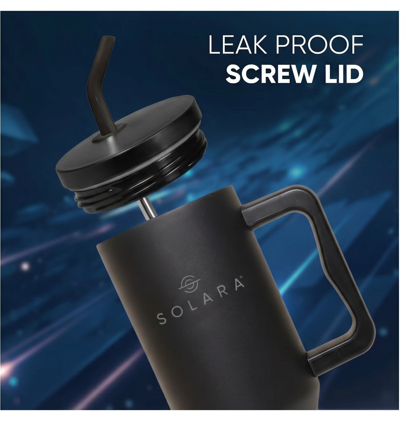 Solara Echo Insulated Stainless Steel Tumbler with Lid & Straw 1200 ml Hot & Cold Travel Mug (Black Knight)