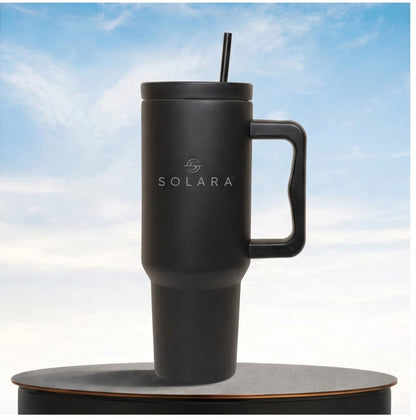 Solara Echo Insulated Stainless Steel Tumbler with Lid & Straw 1200 ml Hot & Cold Travel Mug (Black Knight)
