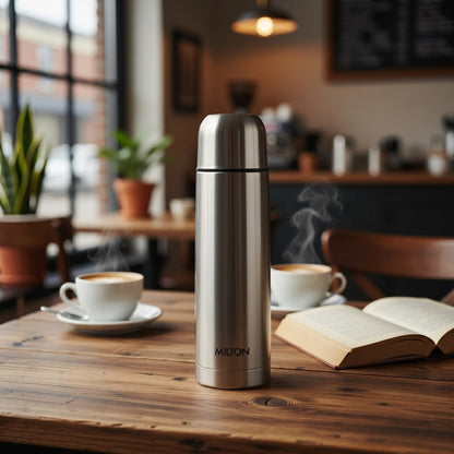 Milton Flip Lid 500ml Thermosteel Water Bottle – 24Hr Hot & Cold, ISI Certified, Leakproof (Silver)