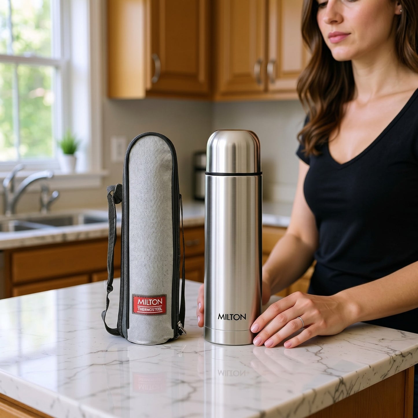 Milton Flip Lid 500ml Thermosteel Water Bottle – 24Hr Hot & Cold, ISI Certified, Leakproof (Silver)