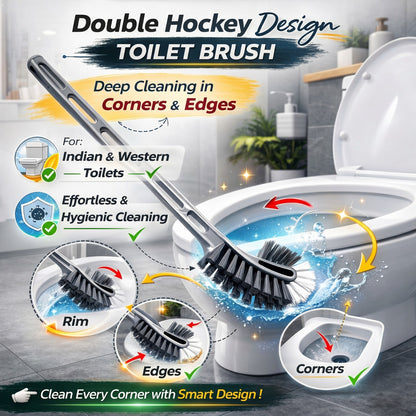Double-Sided Flexible Toilet Brush – Hockey Design Bathroom Cleaning Brush Multicolour)