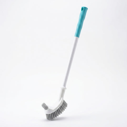 Long Handle Toilet Brush – Durable Bathroom Cleaning Brush with Golf Brush Head (Plastic, White)