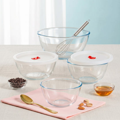 Borosil Glass Mixing & Serving Bowl Set with Lid (750ml + 1L + 1.5L) – Microwave Safe Borosilicate Bowls