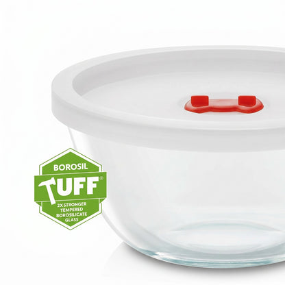 Borosil Glass Mixing & Serving Bowl Set with Lid (750ml + 1L + 1.5L) – Microwave Safe Borosilicate Bowls