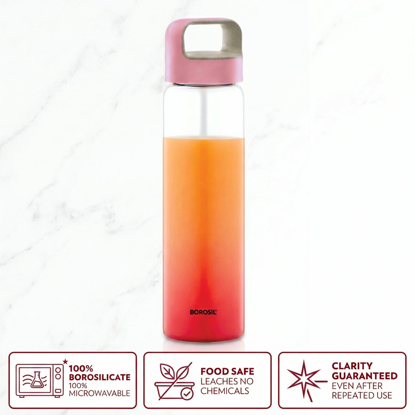 BOROSIL Crysto 750 ml Glass Water Bottle with Leak Proof Lid (Clear)