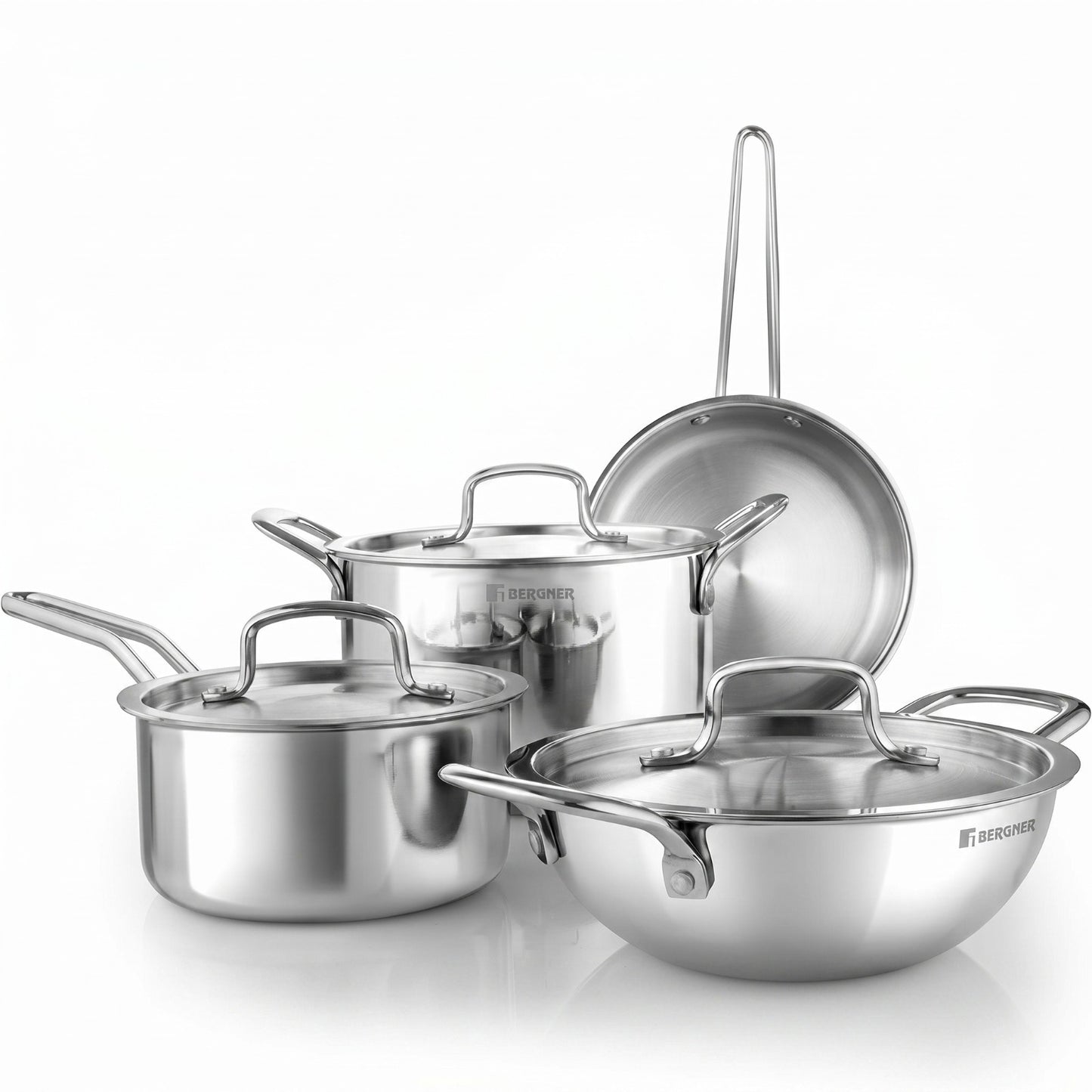 BERGNER Tripro Triply Stainless Steel 7 Piece Cookware Set with Induction Bottom & Lids (Steel)