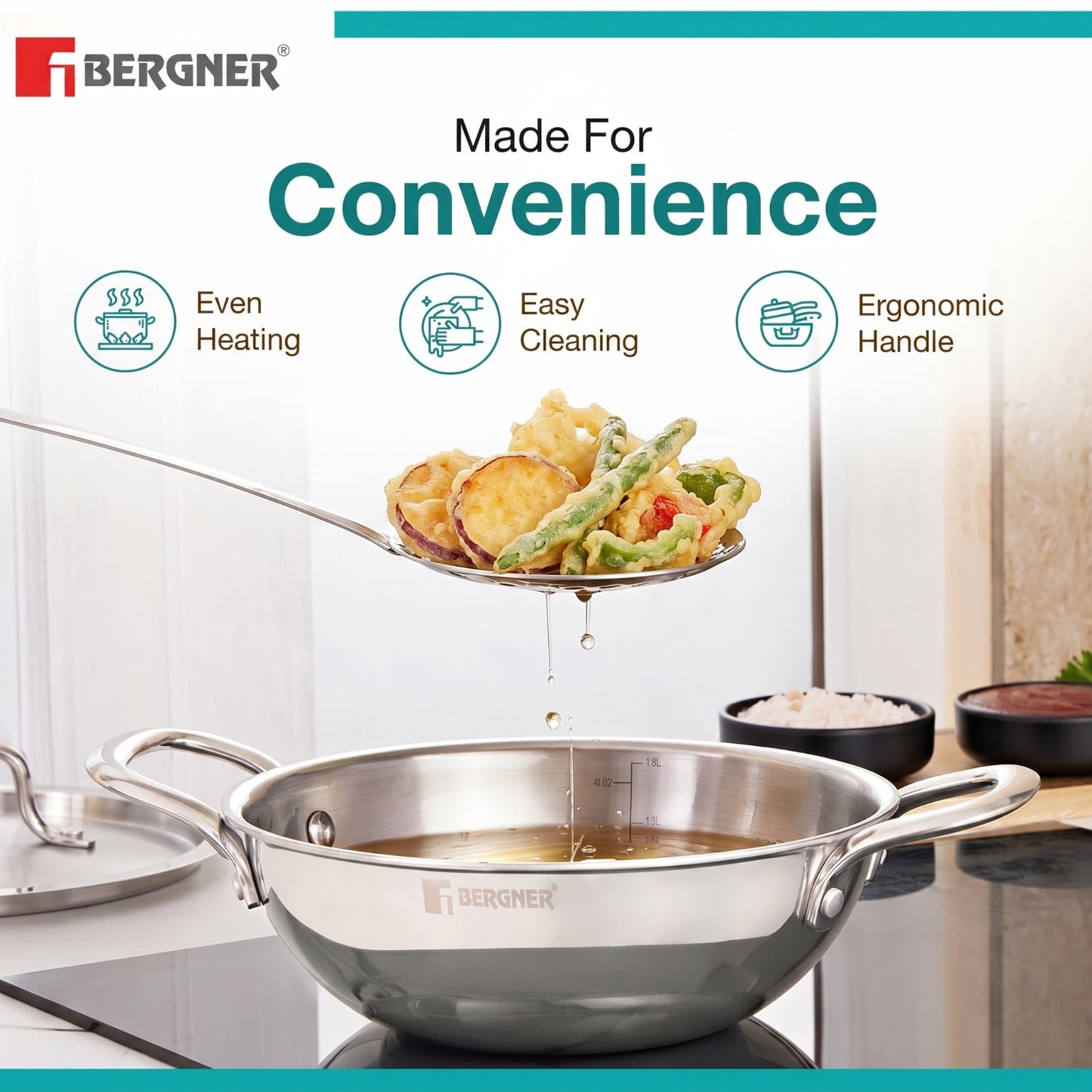 BERGNER Tripro Triply Stainless Steel 7 Piece Cookware Set with Induction Bottom & Lids (Steel)