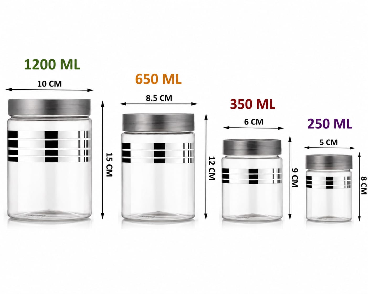 DailiBasket Airtight Plastic Grocery Container Set (24 pcs) – 1200ml, 650ml, 350ml, 250ml Kitchen Storage Jars Combo (Grey)