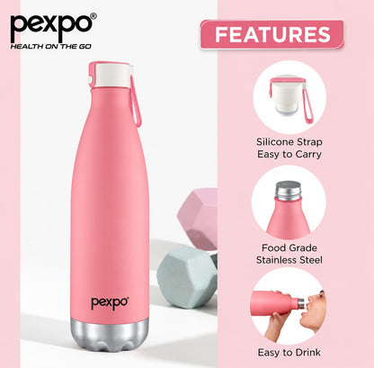 Pexpo Espresso Stainless Steel Water Bottle 980ml – 24 Hrs Hot & Cold Vacuum Insulated Flask | Leakproof (Pink)