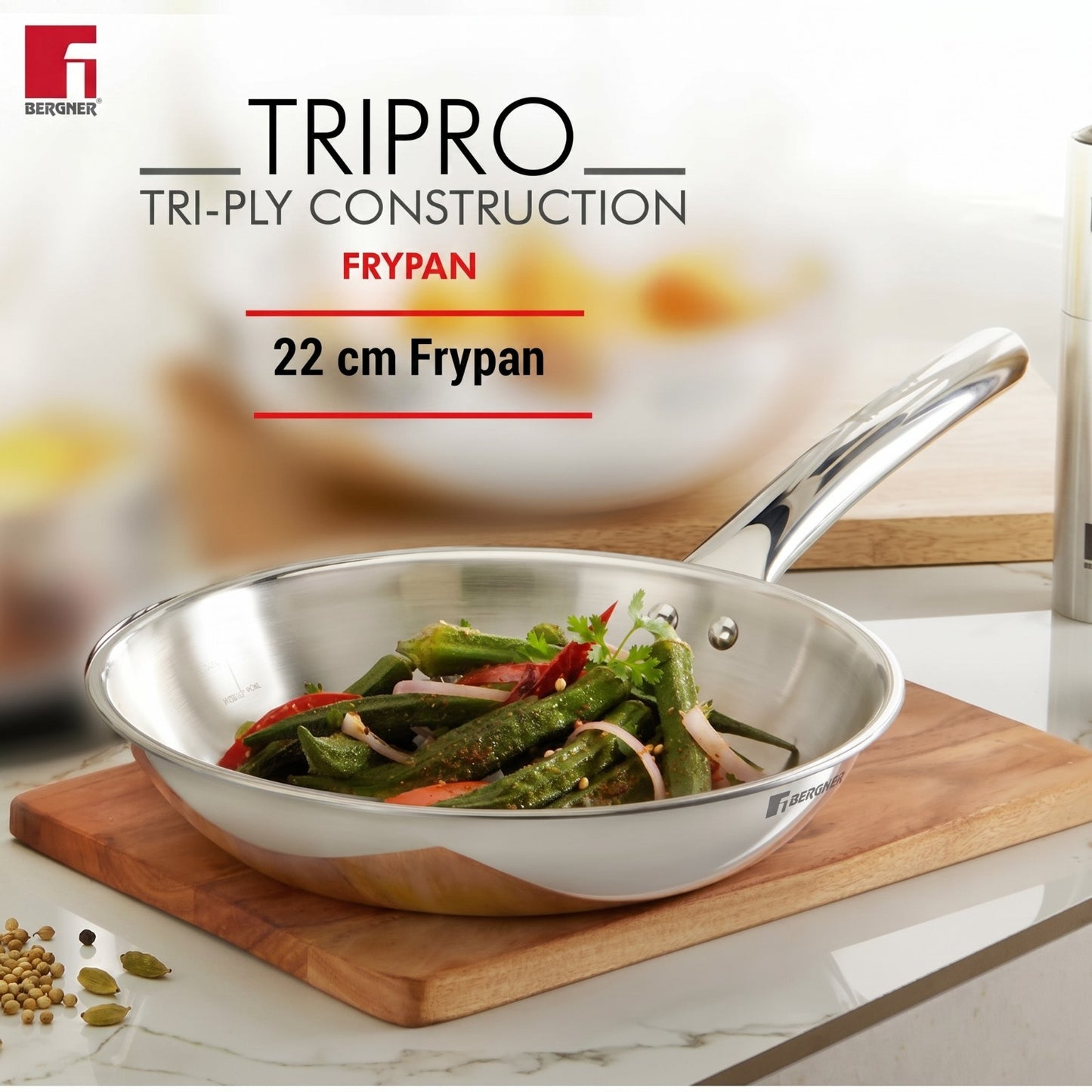 BERGNER Tripro TriPly Stainless Steel 4 Piece Induction Bottom Cookware Set (Silver)