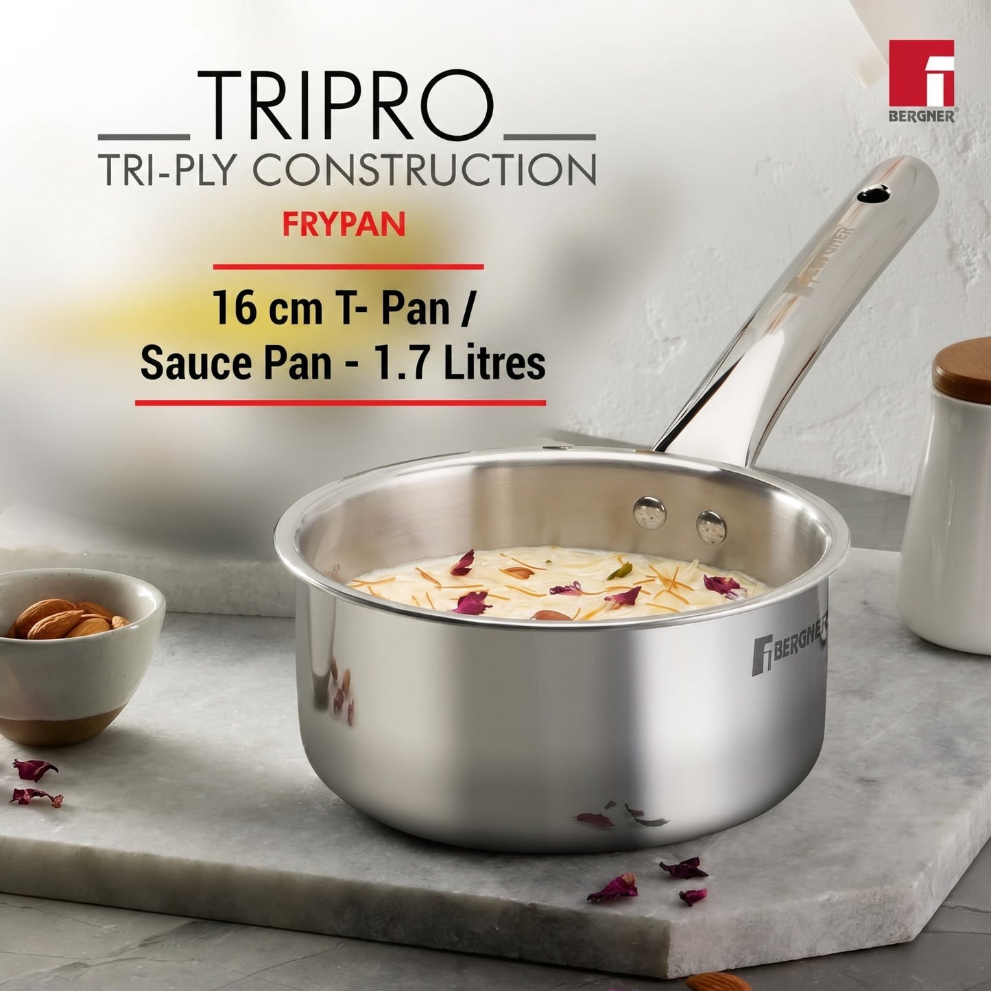 BERGNER Tripro TriPly Stainless Steel 4 Piece Induction Bottom Cookware Set (Silver)